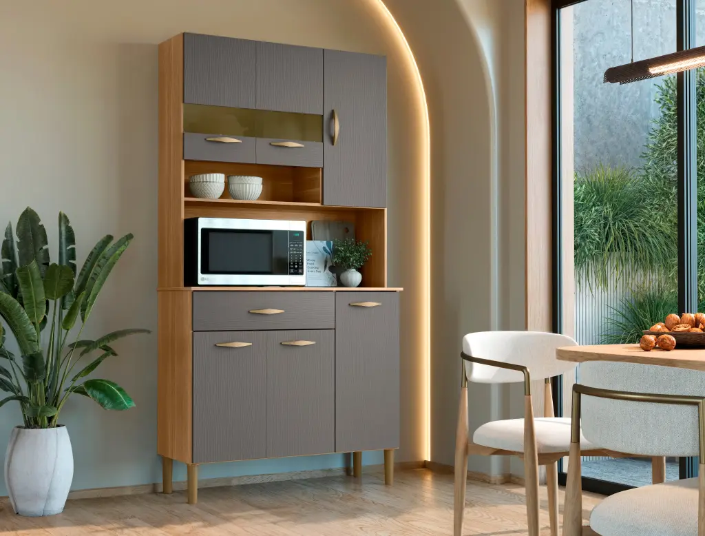 [100597] ALACENA VOGUE LIGTH 6P/ CASTAÑO- GRIS 92 X 176 X 36.3 CM