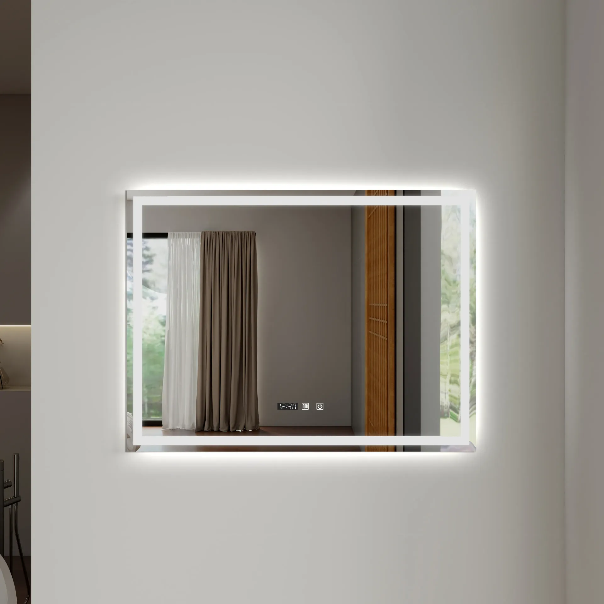 [100702] Espejo Led 80 x 60 Horizontal con Reloj antiempañante y luz neutra (importado)